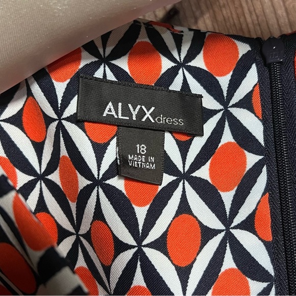 ALYX Retro Geometric Black White Orange Print Sleeveless Sheath Dress Sz 18 - Picture 3 of 6